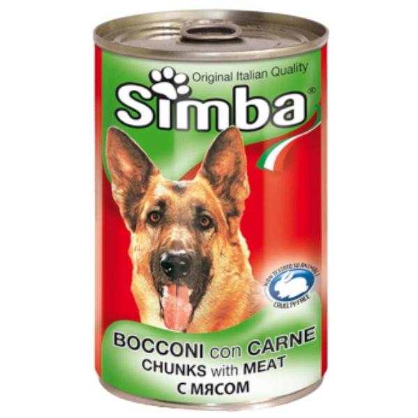 Պահածո շների համար «Simba» մսի կտորներով 1230գ