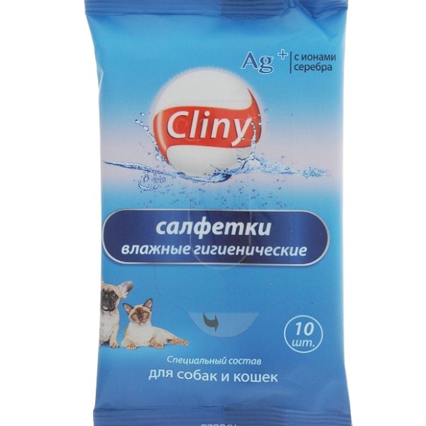 Влажные салфетки "Cliny" гигиенические для собак и кошек 10шт