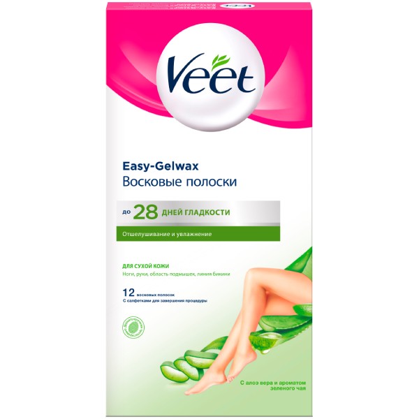 Wax strips "Veet" for dry skin with aloe vera and green tea aroma 12pcs