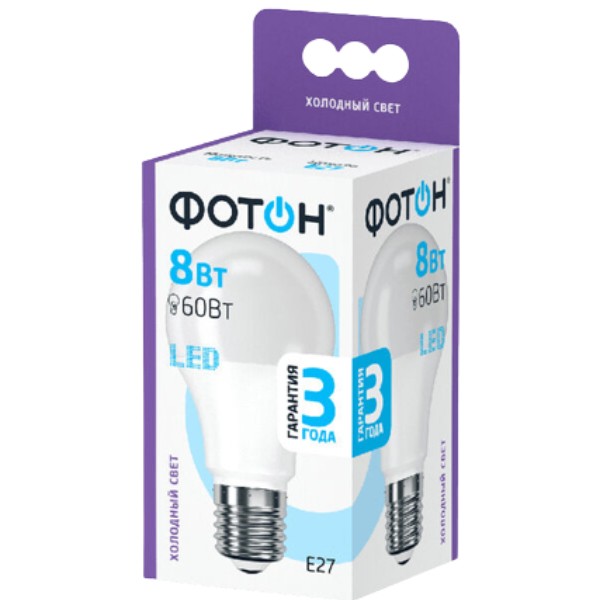 Bulb "Photon" LED E27 8W A60 6500K cold light 1pcs
