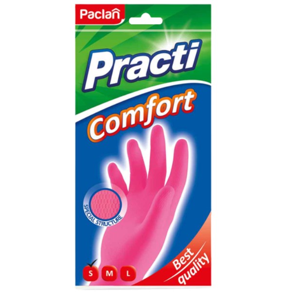 Gloves rubber "Paclan" Practi Comfort S pink 1pcs