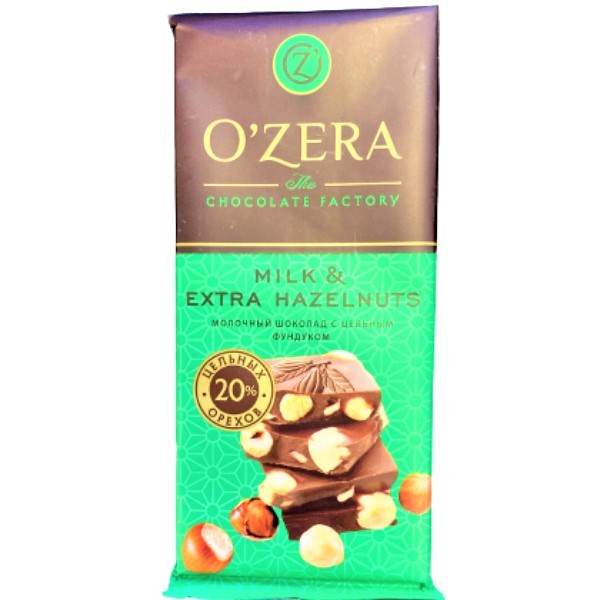 Chocolate bar "O'Zera" milky with whole hazelnuts 90g