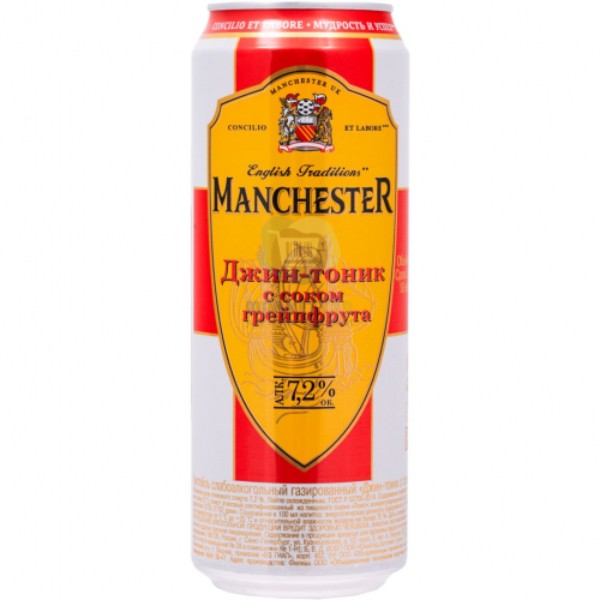 Cлабоалкогольный газированный напиток "Manchester" джин тоник с соком грейпфрута 7.2% 0.45л