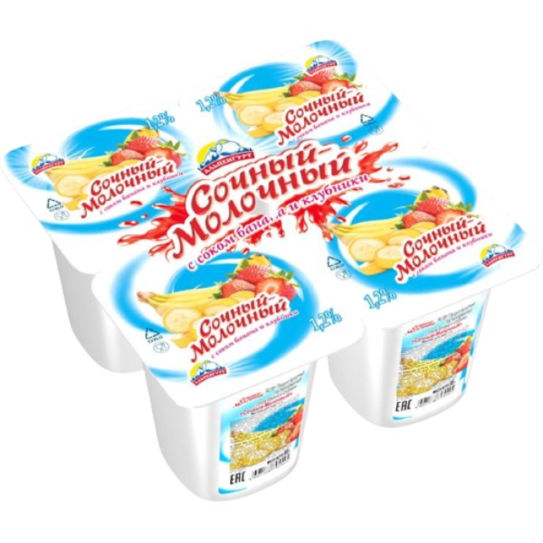 Yogurt "Alpengurt" Sochniy-Molochniy with banana and strawberry juice 1.2% 95g