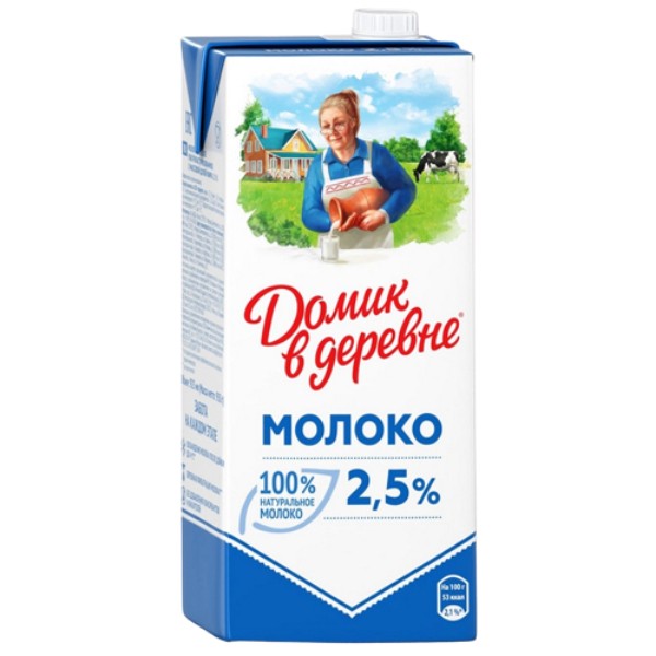 Milk "Domik v derevne" ultra-pasteurized 2.5% 2.95l