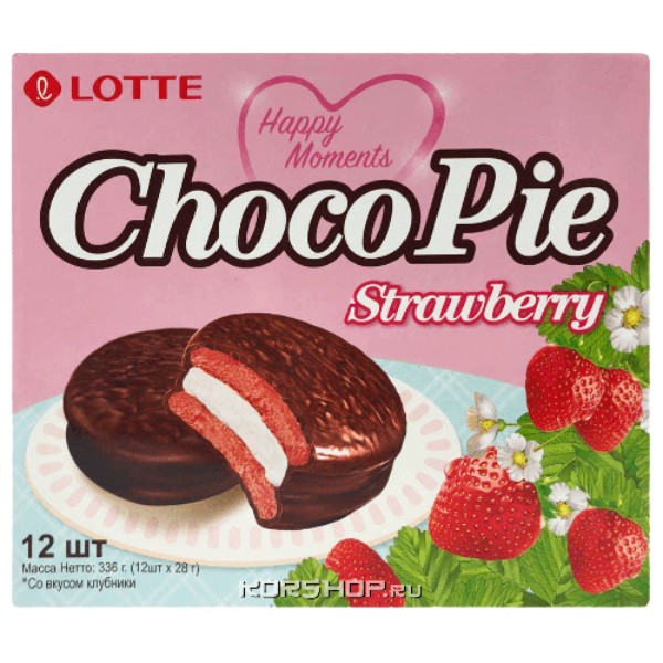 Cookies-sandwich "Lotte" Choco Pie with strawberry flavor 12*26g