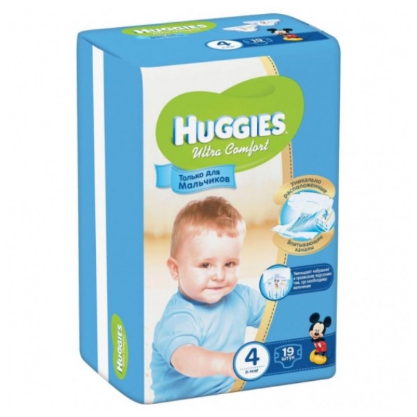 Памперс "Huggies Ultra Comfort" для мальчиков N4 19шт