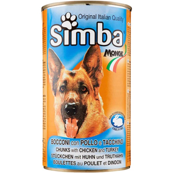 Պահածո շների համար «Simba» հավի կտորներ հնդկահավով 1230գ