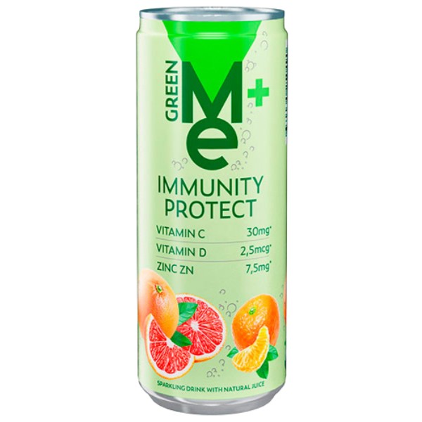 Напиток "Green Me+" Immunity Protect с витамином С D и цинком газированный ж/б 0.33л