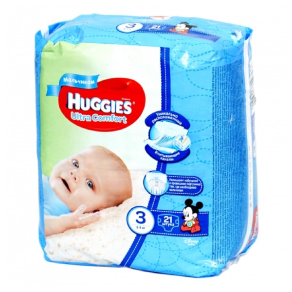 Տակդիր «Huggies Ultra Comfort» N3 5-9կգ տղայի համար 21հատ