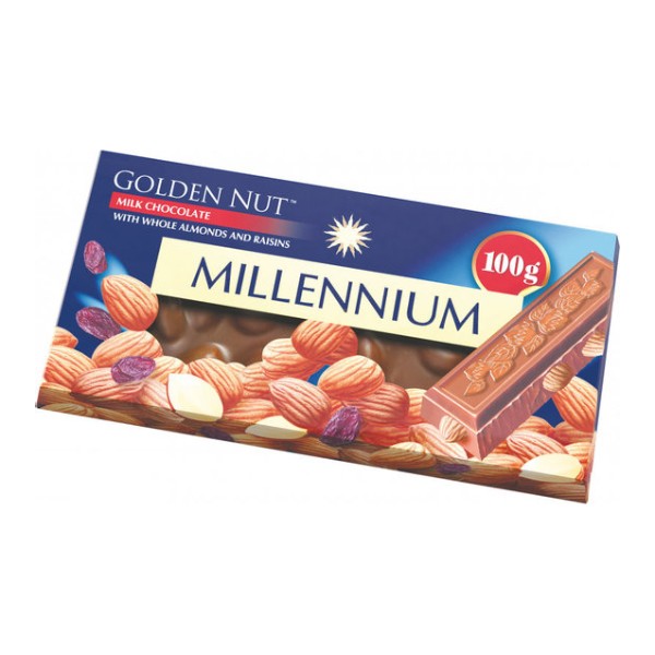 Chocolate bar "Millennium" with almonds and raisins 100g