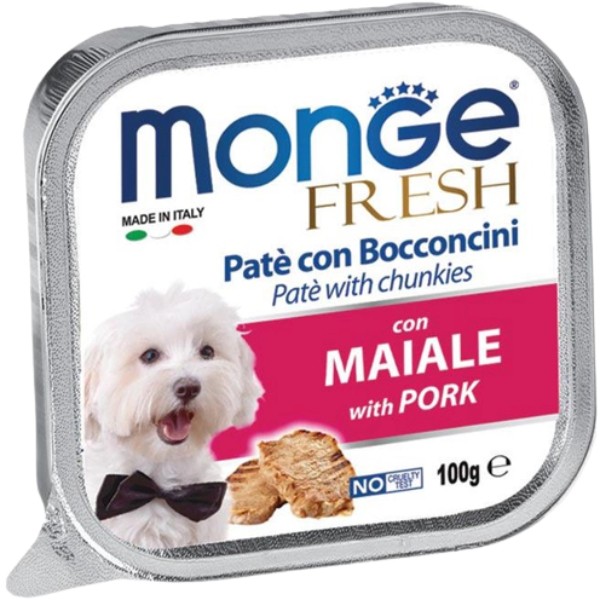 Wet food "Monge" for demanding adult dogs with pork flavor 100g