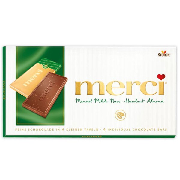 Շոկոլադե սալիկ «Merci» անտառային ընկույզով և նուշով 100գ