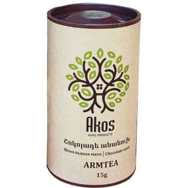 Tea "Agos" with dried leaves of chocolate mint in a cylindrical container of 15 grams