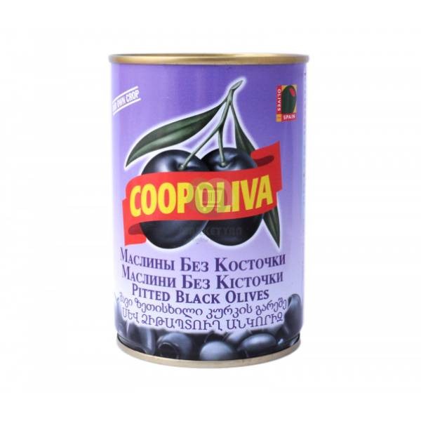 Черные оливки "Coopoliva" без косточки 385 гр.