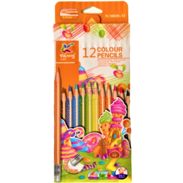 Գունավոր մատիտներ «Yalong» ռետինով նարնջագույն 12 գույն