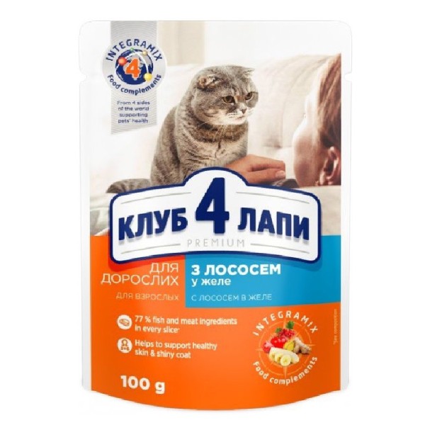 Кошачья еда "Club 4 Paws "с лососем желе 100г