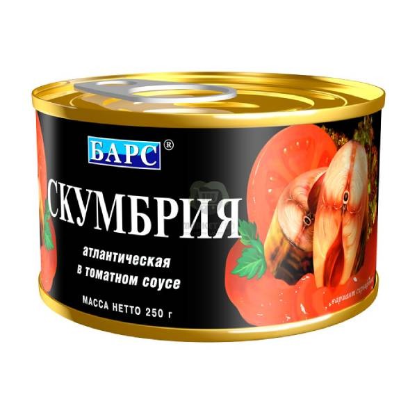 Скумбрия с атлантическим томатным соусом "Барс" 250 гр.