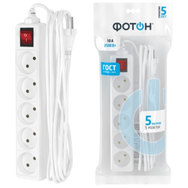 Extension cord "Photon" 10-55S 5m 5 sockets white 1pcs