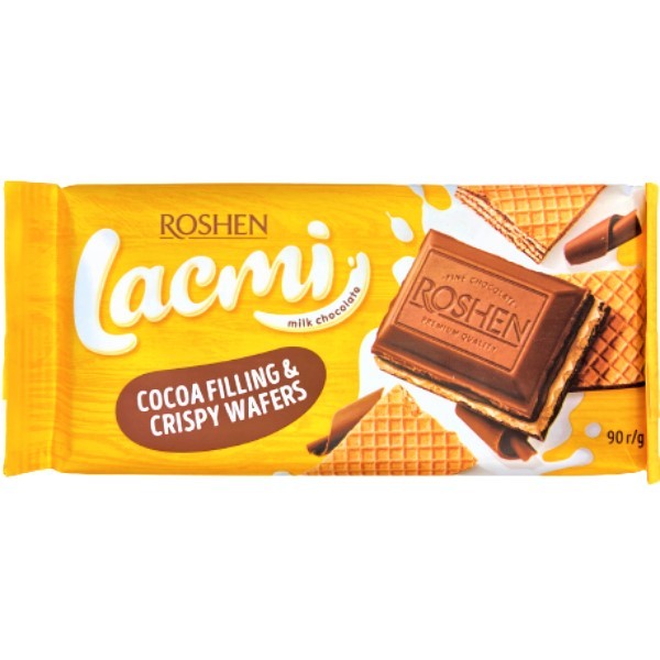 Շոկոլադե սալիկ «Roshen» Lacmi շոկոլադե միջուկով և վաֆլիով 90գ