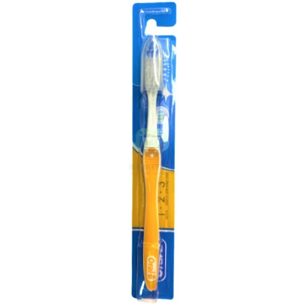 Toothbrush "Oral-B" 1-2-3 medium hardness with protective cap orange 1pcs