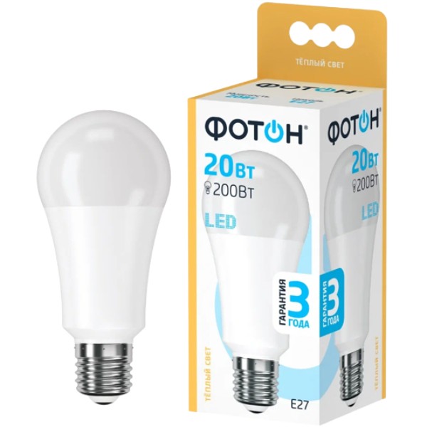Bulb "Photon" LED warm light A60 E27 20W 3000 1pcs