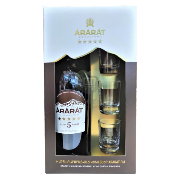 Коньяк "Ararat" коллекция 5лет 40% 0,7л + 2 стакана