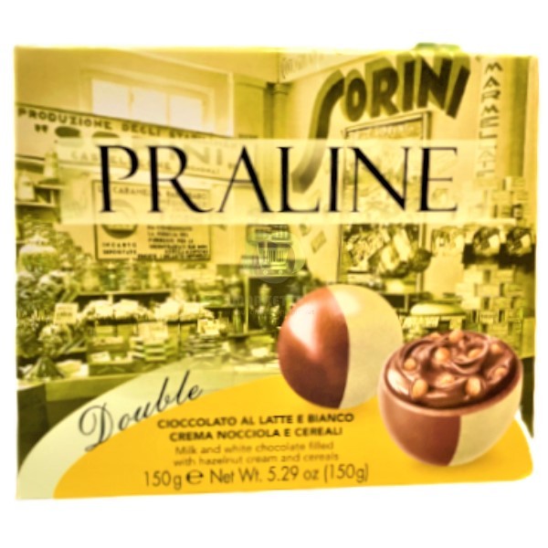 Շոկոլադե հավաքածու «Sorini» Praline Double կաթնային և սպիտակ շոկոլադ՝ պնդուկի կրեմով և հացահատիկով 150գ