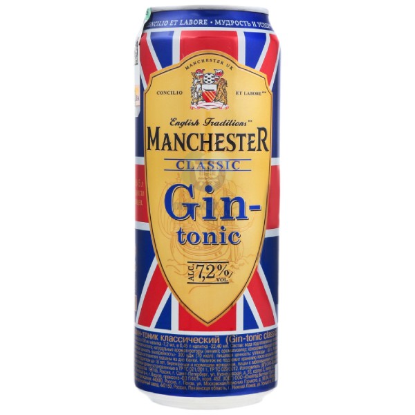 Low-alcohol carbonated drink "Manchester Classic" gin tonic 7.2% 0.45l