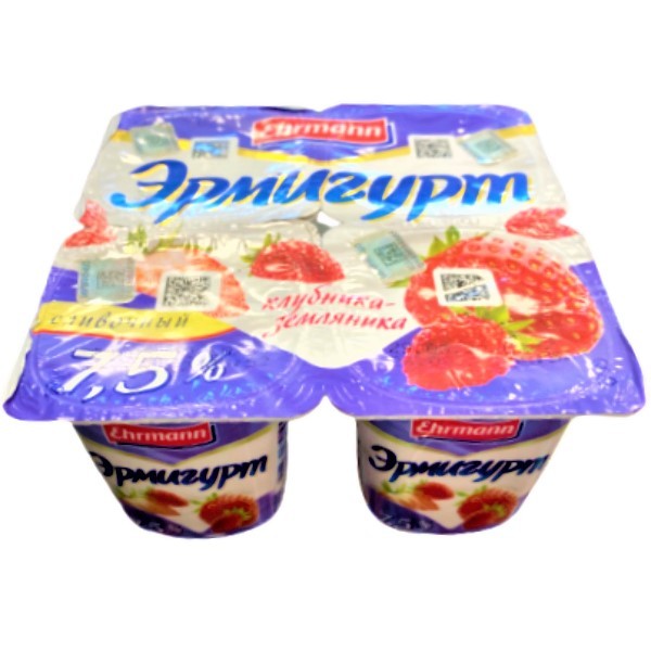Продукт йогуртный "Ehrmann" Эрмигурт сливочный клубника земляника 7.5% 95г