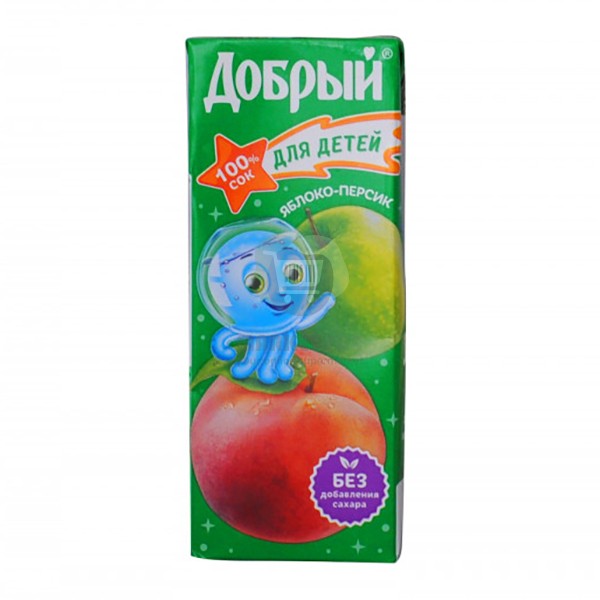 Juice "Dobry" apple-peach for children 0.2l