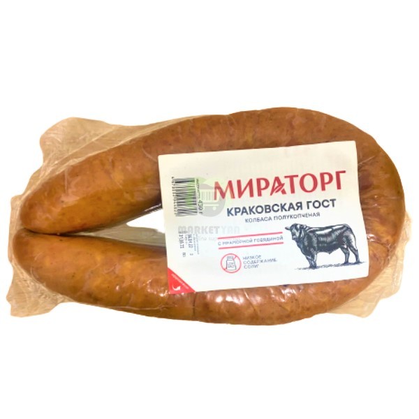 Колбаса "Мираторг" Краковская ГОСТ с мраморной говядиной полукопченая 430г