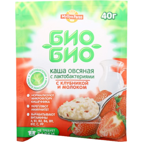 Oatmeal porridge "Myllyn Paras" Bio-Bio with lactobacilli strawberry and milk 40g