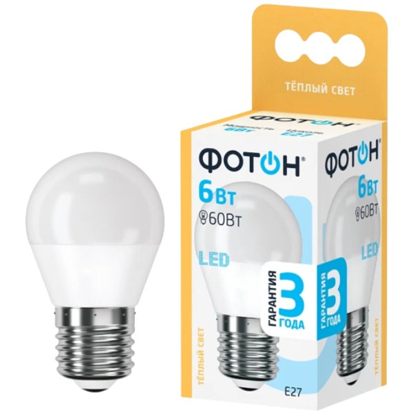 Bulb "Photon" LED warm light P-35 E27 6W 3000 1pcs