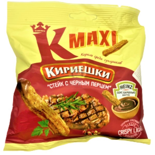 Չորահաց «Кириешки Maxi» սթեյք սև պղպեղով և խորովածի սոուսով 50գ+25մլ