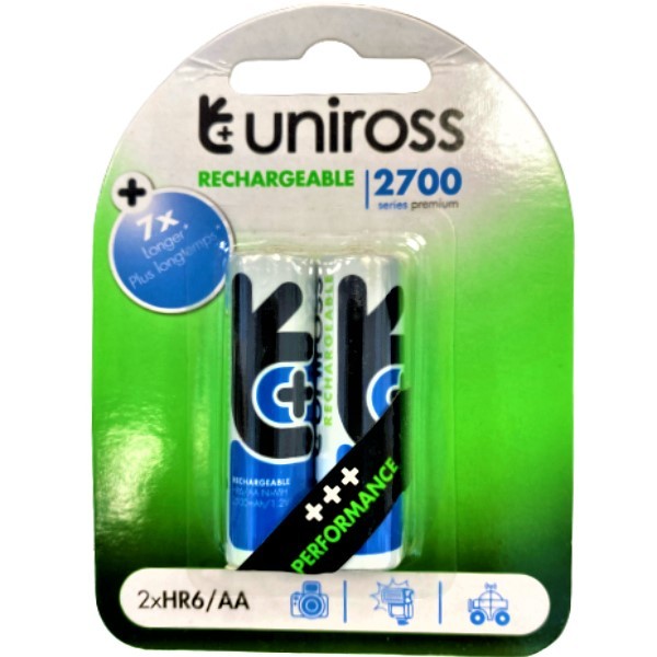 Перезаряжаемые батарейки "Uniross" HR6 AA 1.2V 2700 2шт
