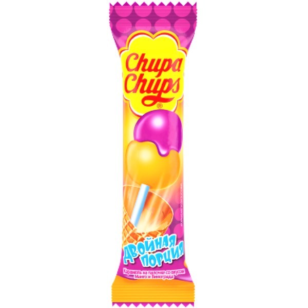 Կարամել «Chupa Chups» փայտիկի վրա կրկնակի բաժին մանգո և խաղող 16.8գ