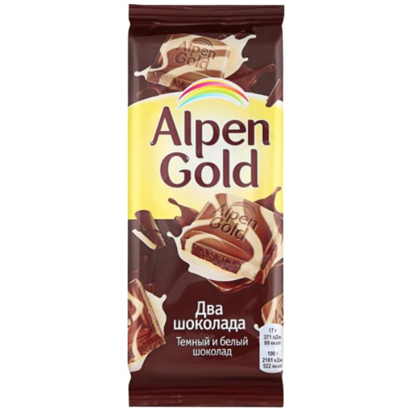 Шоколад "Alpen Gold" Два шоколада из темного и белого шоколада 85г