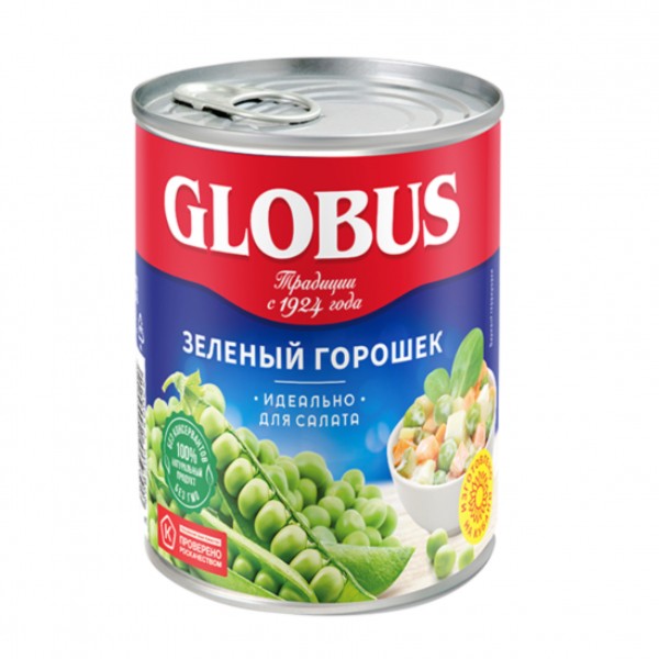 Горошек зеленый консервированный "Globus" 400г