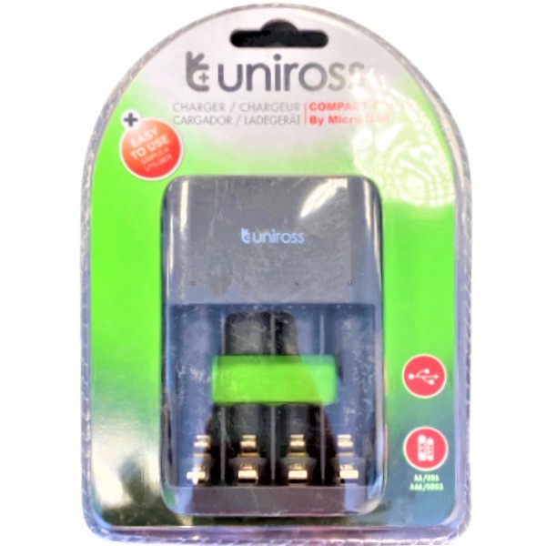 Зарядное устройство "Uniross" Compact с 4 аккумуляторными отсеками для AA и AAA с микро USB