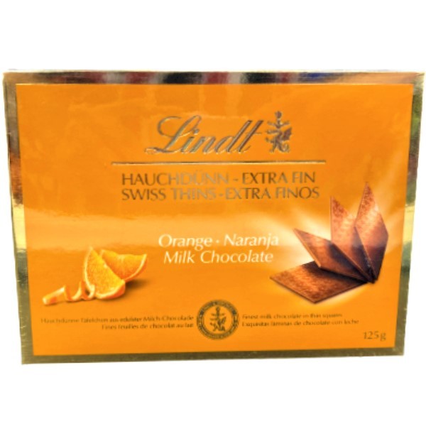 Шоколадная плитка "Lindt" Hauchdunn - Extra Fin молочная с апельсином 125г