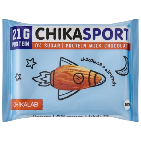 Шоколадная плитка "ChikaLab" протеиновая молочная с миндалем 100г