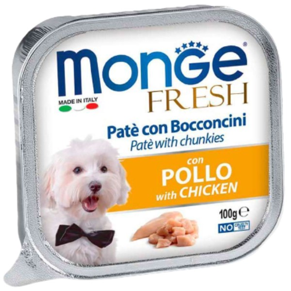 Թաց կեր «Monge» փոքր և միջին ցեղատեսակների մեծահասակ շների համար հավի մսով 100գ