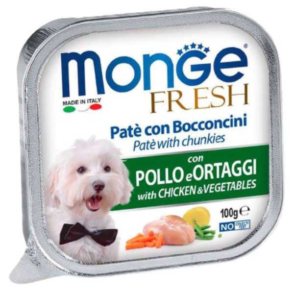 Թաց կեր «Monge» չափահաս շների համար հավով և բանջարեղենով 100գ