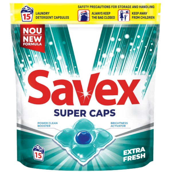 Լվացքի պարկուճներ «Savex» Սուպեր Կապս Էքստրա Ֆրեշ 15հատ