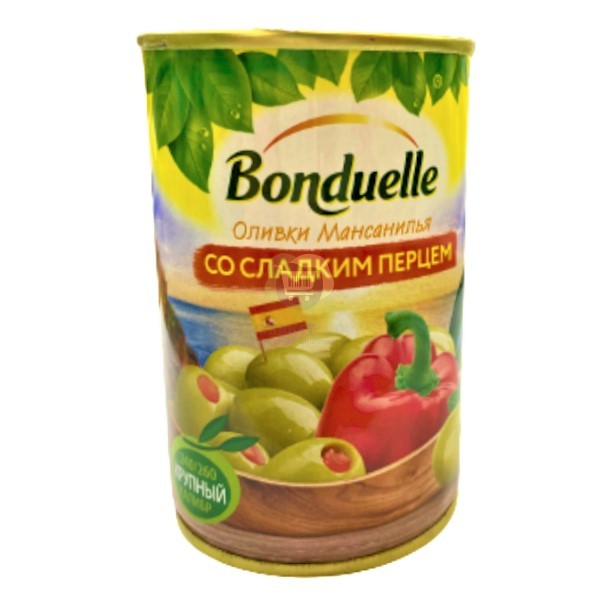 Ձիթապտուղ «Bonduelle» կանաչ կարմիր պղպեղով 300գ