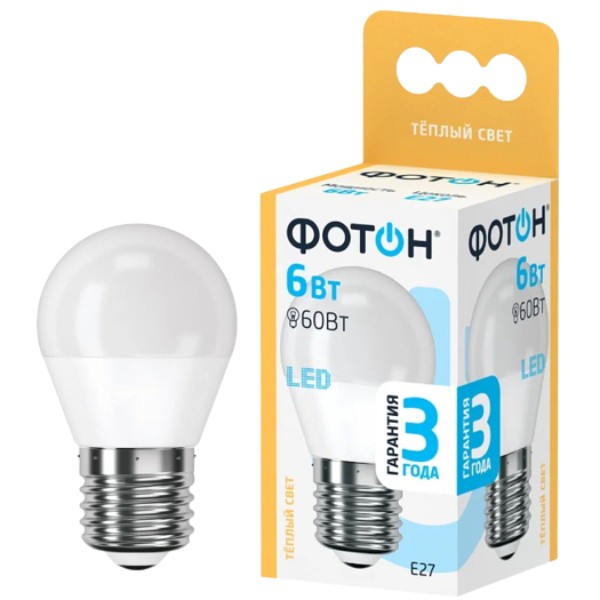 Bulb "Photon" LED warm light B-45 E27 6W 3000 1pcs
