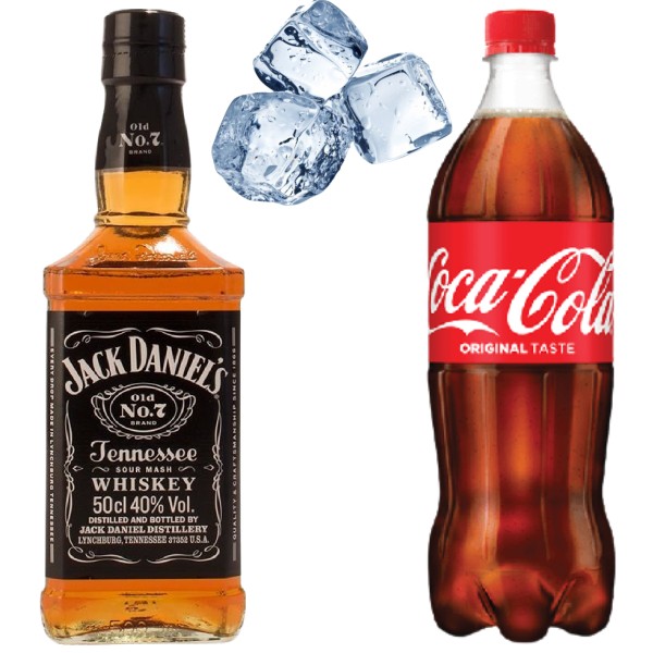 Whiskey "Jack Daniels" 40% 0,5l + GIFT Refreshing drink "Coca-Cola" 1l and Ice "Marketyan" 1kg