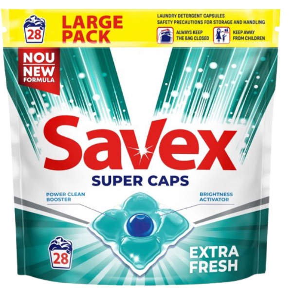 Լվացքի պարկուճներ «Savex» Սուպեր Կապս Էքստրա Ֆրեշ 28հատ