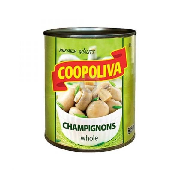 Шампиньоны цельные "Coopoliva" с открывашкой 850 гр.